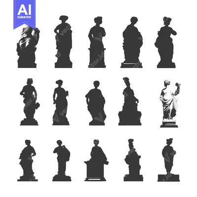 Aset desain premium: Silhouettes of Classical Female Statues in Various Poses