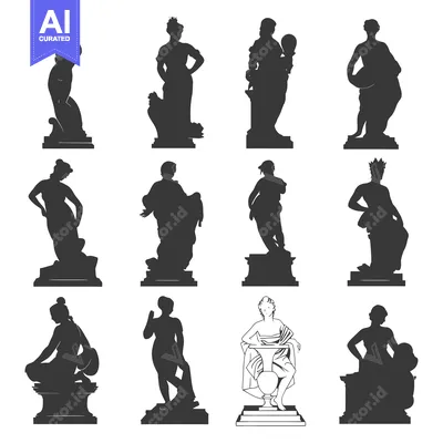 Silhouettes of Classical Statues in Various Poses
