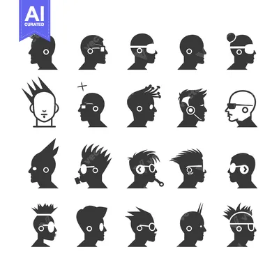 Silhouettes of Diverse People with Unique Hairstyles and Piercings