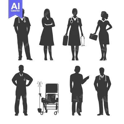 Aset premium populer: Silhouettes of Doctors and Nurses in Various Poses