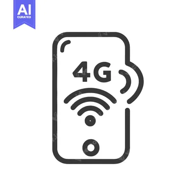 Simple Line Art Icon of a Smartphone with 4G Wireless Connection