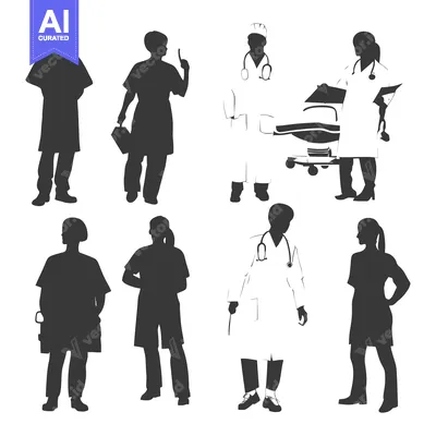 Aset desain premium: Silhouettes of Doctors and Nurses in Various Poses