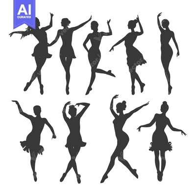 Silhouettes of Eight Ballerinas in Various Poses