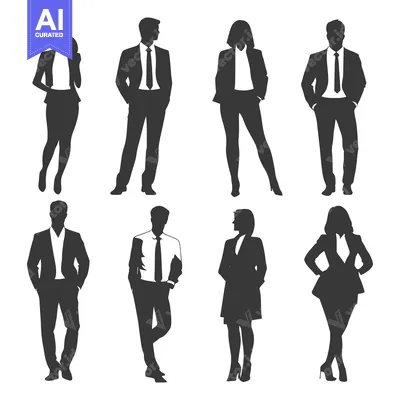 Silhouettes of Eight Business Professionals in Suits