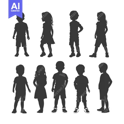 Aset premium populer: Silhouettes of Eight Children Standing in Different Poses