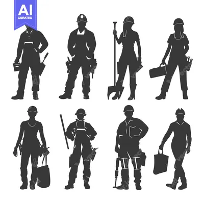 Popular premium asset: Silhouettes of Eight Construction Workers with Tools