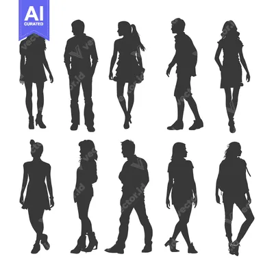 Aset desain premium: Silhouettes of Eight Individuals Standing in Casual Poses
