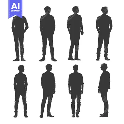 Aset premium populer: Silhouettes of Eight Men in Various Poses