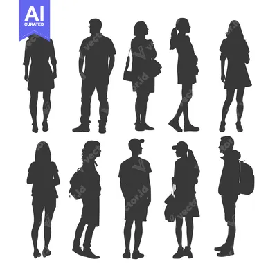 Premium design asset: Silhouettes of Eight People Standing in a Row