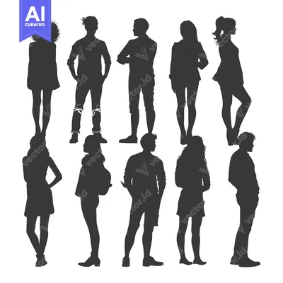 Aset premium populer: Silhouettes of Eight People Standing in Different Poses