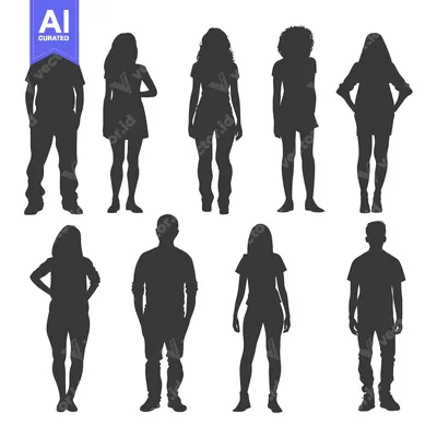 Aset premium populer: Silhouettes of eight people standing in various poses
