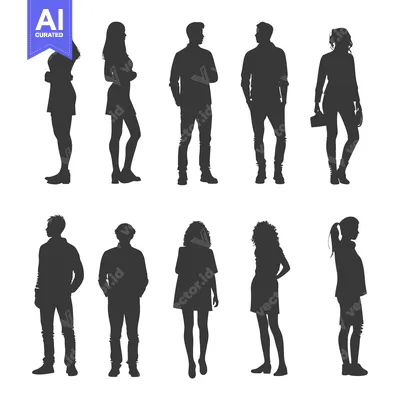 Aset premium populer: Silhouettes of eight people standing in various poses