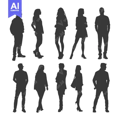 Premium design asset: Silhouettes of Eight People Standing in Various Poses