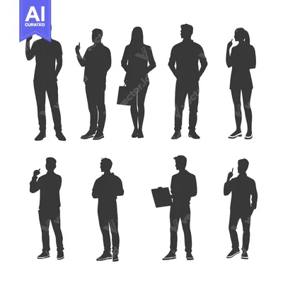 Silhouettes of Eight People Standing with Various Poses