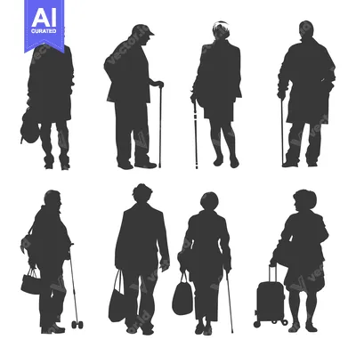 Aset premium populer: Silhouettes of Eight People Walking with Accessories
