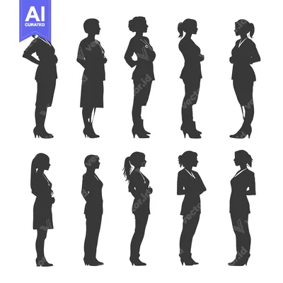 Silhouettes of Eight Women in Professional Attire