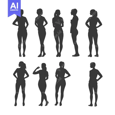 Aset premium populer: Silhouettes of Eight Women in Various Poses