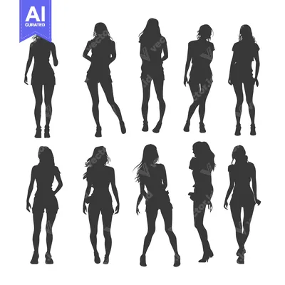 Silhouettes of Eight Women in Various Poses