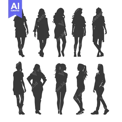 Premium design asset: Silhouettes of Eight Women in Various Poses