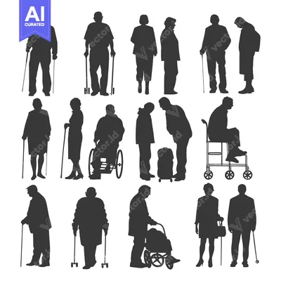 Silhouettes of Elderly People Using Mobility Aids
