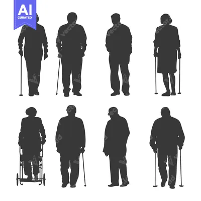Aset premium populer: Silhouettes of Elderly People Using Mobility Aids