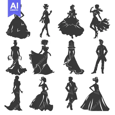 Popular premium asset: Silhouettes of Elegant Couples in Formal Attire
