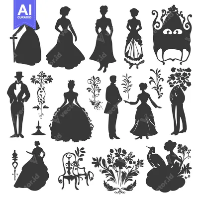 Popular premium asset: Silhouettes of Elegant People and Floral Designs