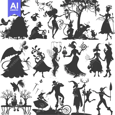 Silhouettes of Enchanted Characters in a Fantasy Setting