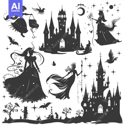 Silhouettes of Fairytale Characters and Castles