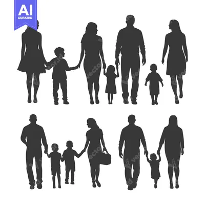 Silhouettes of Families Walking Together