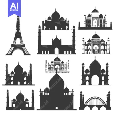 Silhouettes of Famous Landmarks: The Eiffel Tower and Mosques
