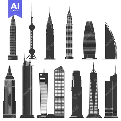 Silhouettes of Famous Skyscrapers Around the World