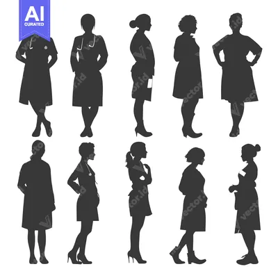 Aset desain premium: Silhouettes of Female Doctors in Various Poses