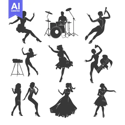 Aset premium populer: Silhouettes of Female Singers and a Drummer Performing on Stage