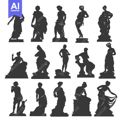 Silhouettes of Female Statues in Various Poses