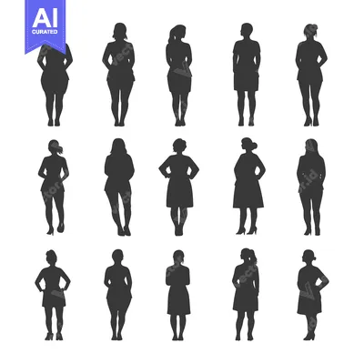 Popular premium asset: Silhouettes of Fifteen Women Standing in Various Poses