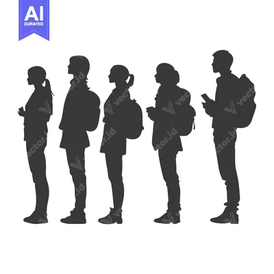 Popular premium asset: Silhouettes of Five Individuals Standing with Backpacks