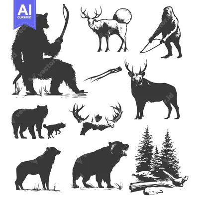 Silhouettes of Forest Animals and Nature Elements