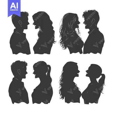 Aset desain premium: Silhouettes of Four Couples Facing Each Other