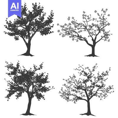 Popular premium asset: Silhouettes of Four Trees with Varying Leaf Density