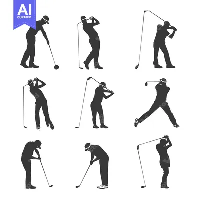 Silhouettes of Golfers in Various Swing Positions