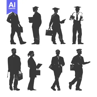 Aset desain premium: Silhouettes of Graduates Walking with Briefcases and Diplomas