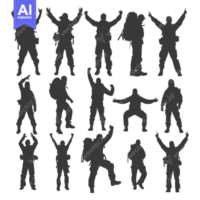 Aset desain premium: Silhouettes of Hikers with Backpacks in Various Poses