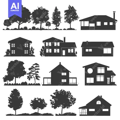 Popular premium asset: Silhouettes of Houses with Trees and Landscaping