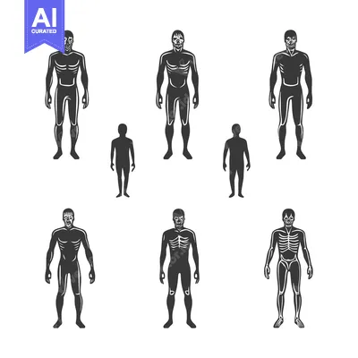 Silhouettes of Human Figures with Visible Skeletons and Muscles