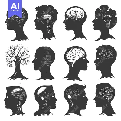 Aset premium populer: Silhouettes of Human Heads with Abstract Representations of Thoughts