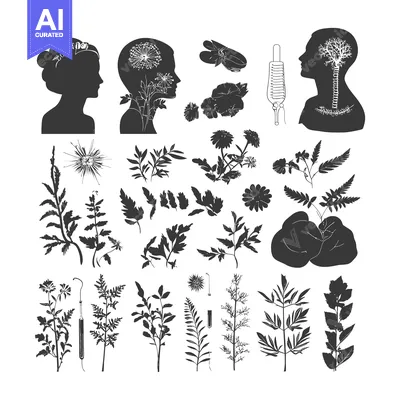 Aset premium populer: Silhouettes of Human Profiles with Floral and Botanical Elements