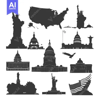 Silhouettes of Iconic American Landmarks and Symbols