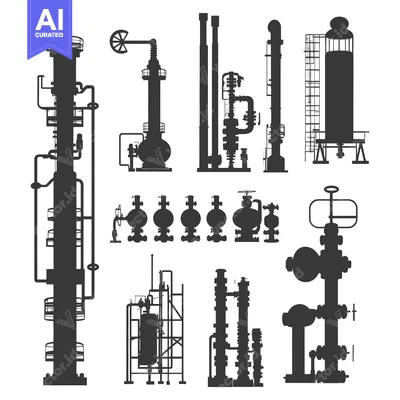 Silhouettes of Industrial Chemical Processing Equipment