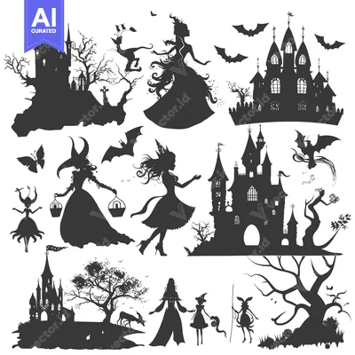 Silhouettes of Magical Characters and Castles
